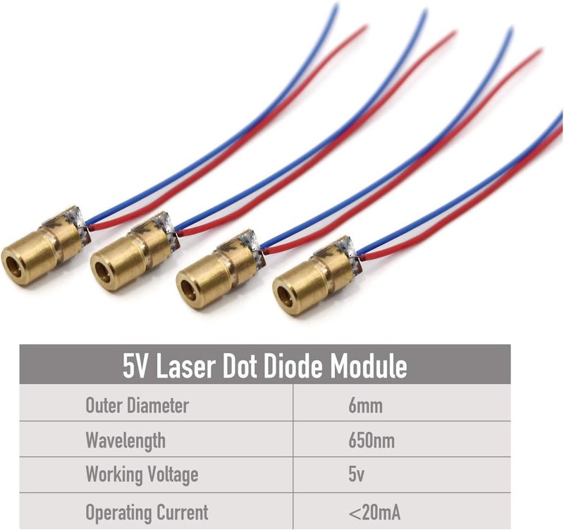 hiBCTR 50 Packs Laser Diodes, Mini Red Laser Diodes Lasers, 5V, 650nm, 5mW, Red Dot Laser Heads with Leads, Outer Diameter of The Head 6mm - Image 5